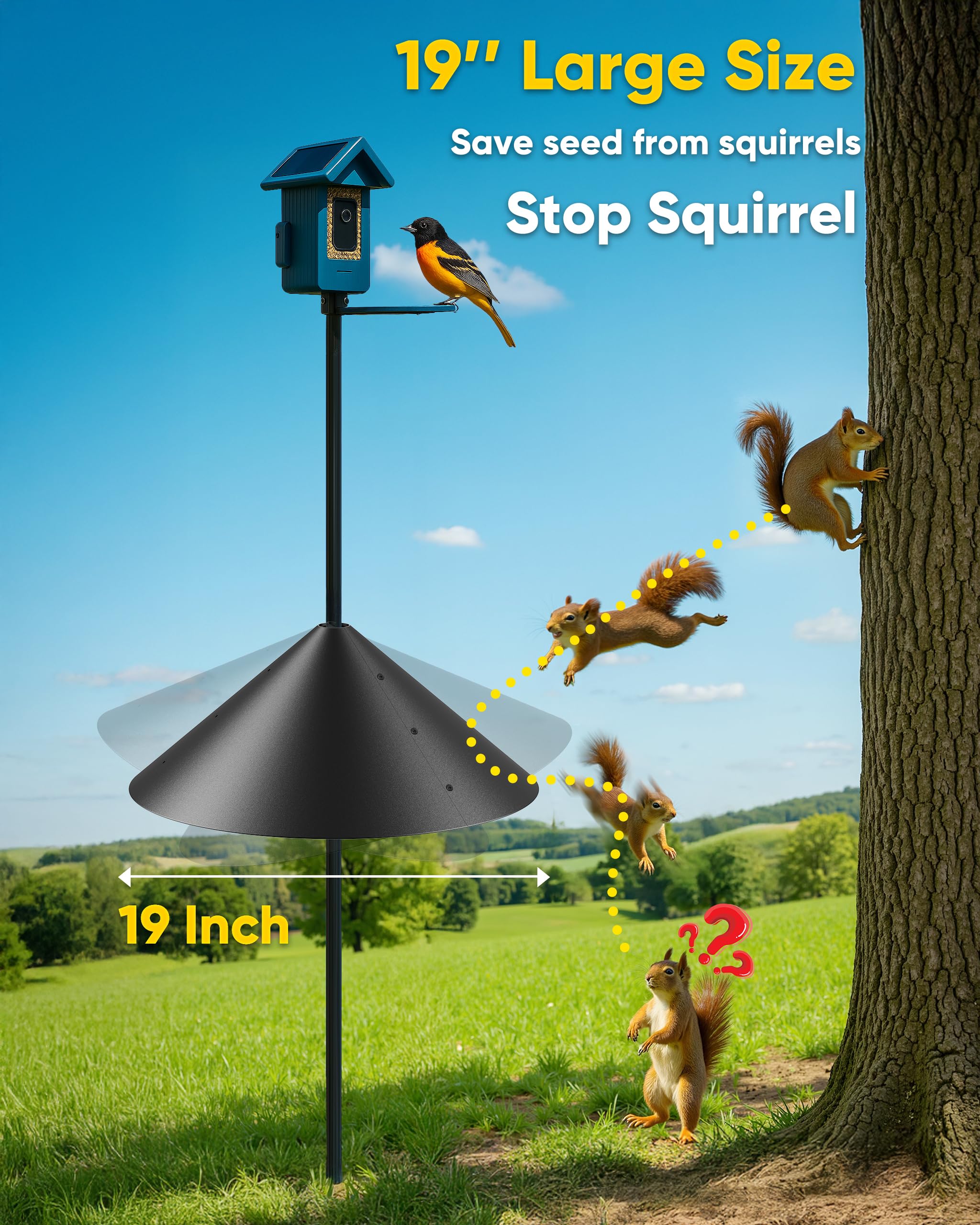 GIEERE mounted on a shepherd's hook keeping squirrels away