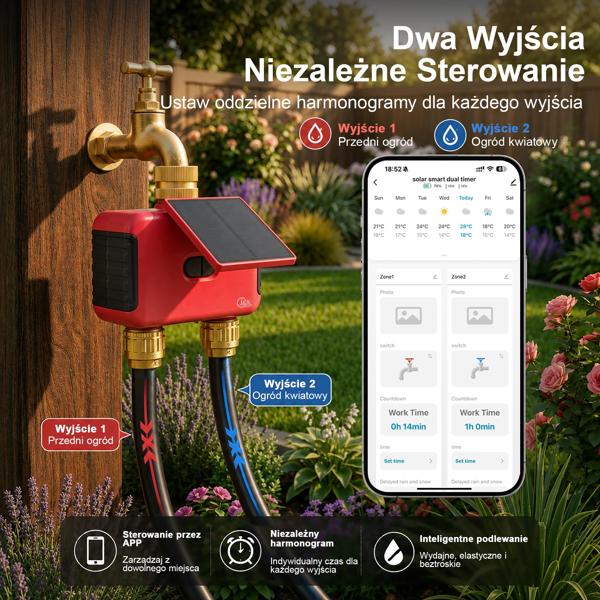 GIEXSMART mounted on outdoor spigot providing stable hands-free irrigation