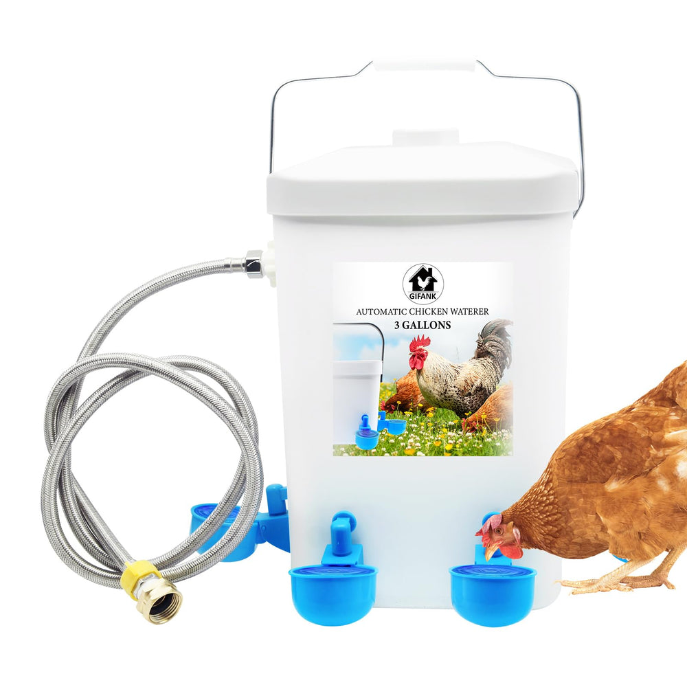 GIFANK front view waterer showing bucket and drinking cup, ensures steady supply