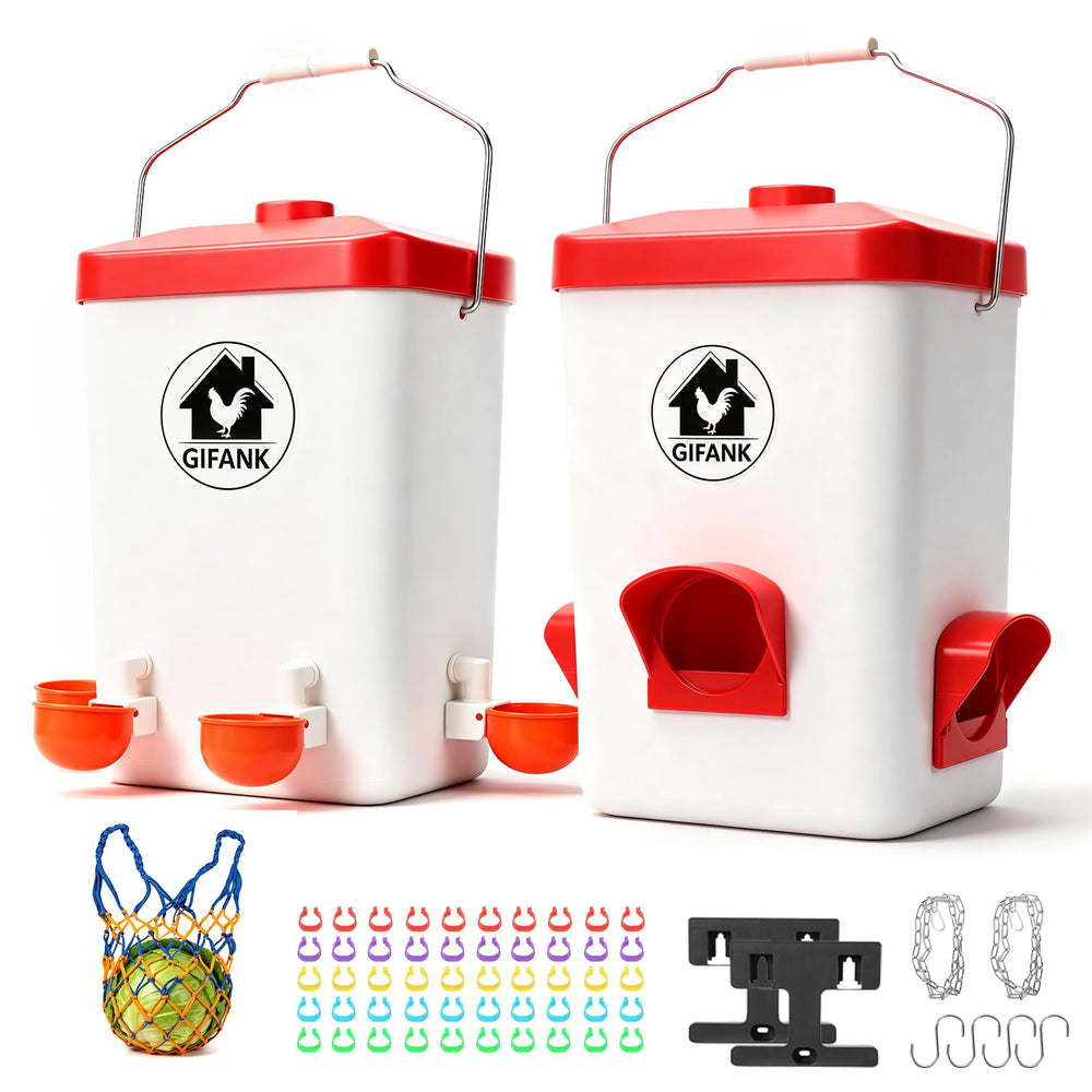 GIFANK front view of feeder and waterer set showing full capacities and durability