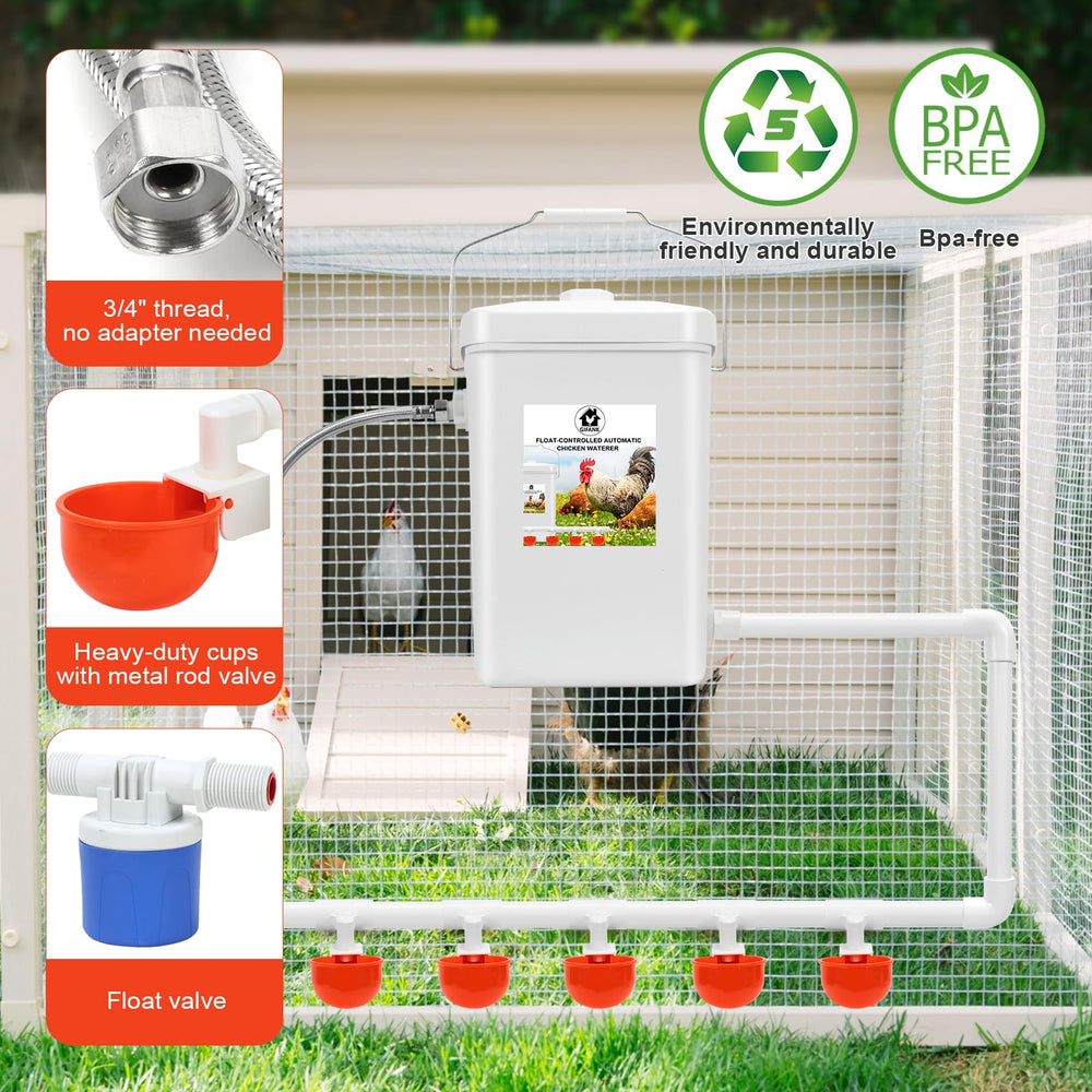GIFANK installed in a coop with chickens illustrating hands-free hydration