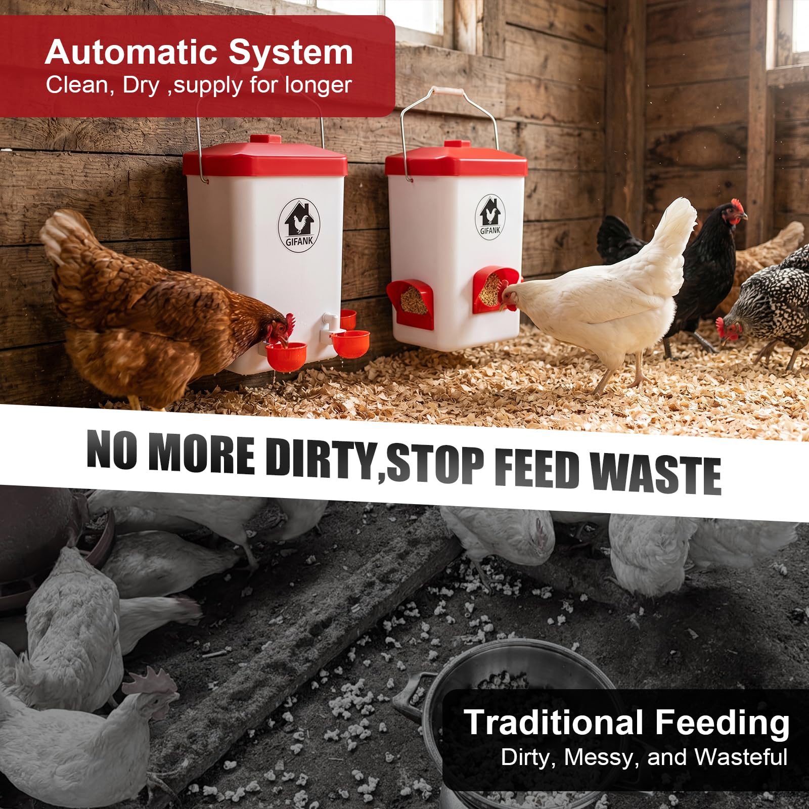 GIFANK cup-style waterer closeup reducing splashes for cleaner drinking