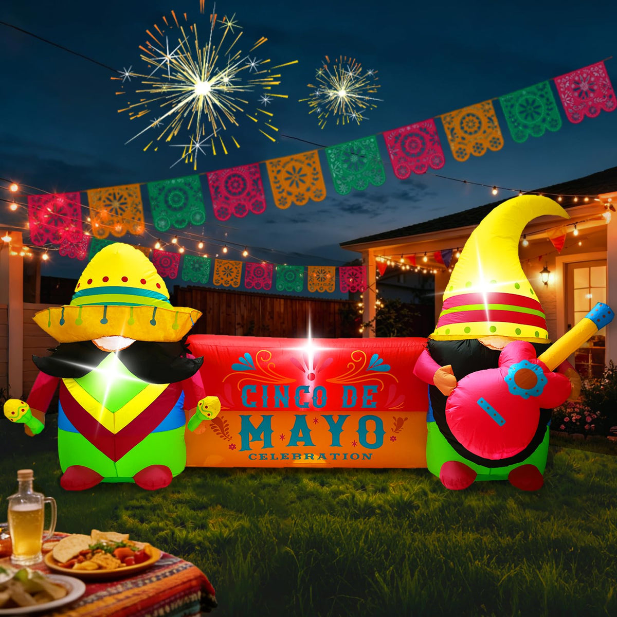 GIFTFIND front view of 8ft Cinco de Mayo inflatable, high curb appeal
