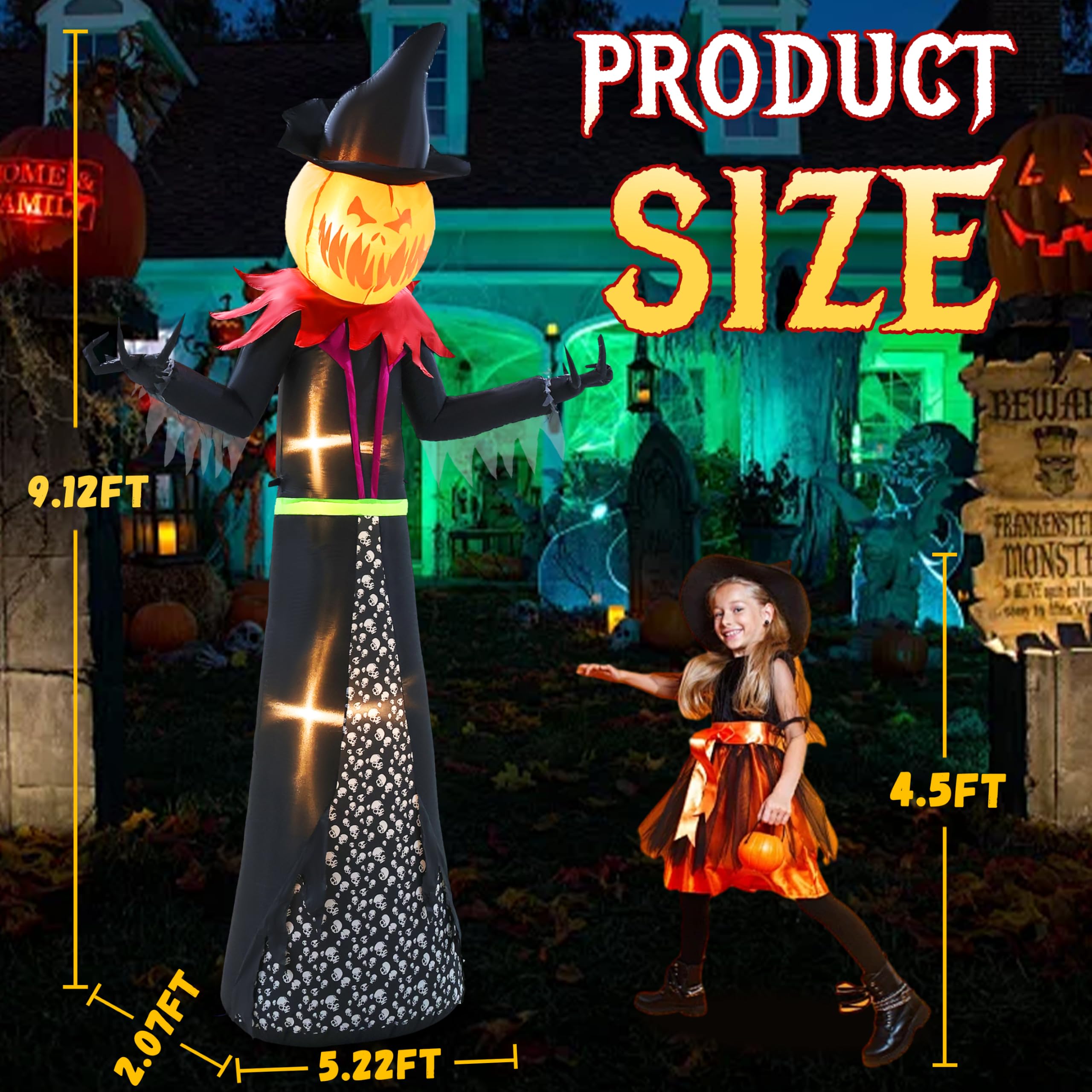 GIFTFIND nighttime yard display demonstrating bold illuminated Halloween impact