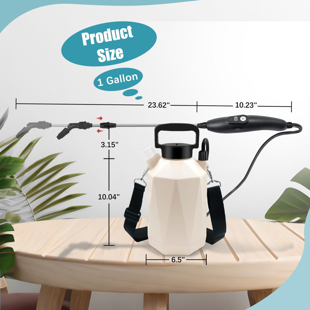 Giftsfaloy sprayer next to a hand for scale showing one-gallon portability benefit
