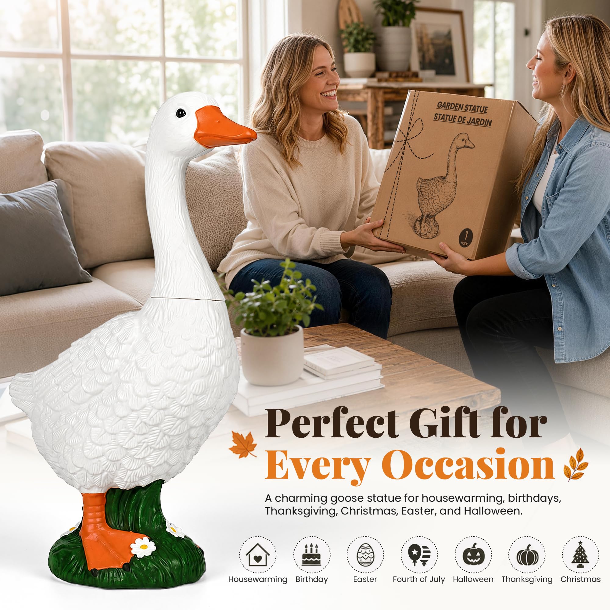 GIGALUMI goose side profile on lawn adding rustic garden charm