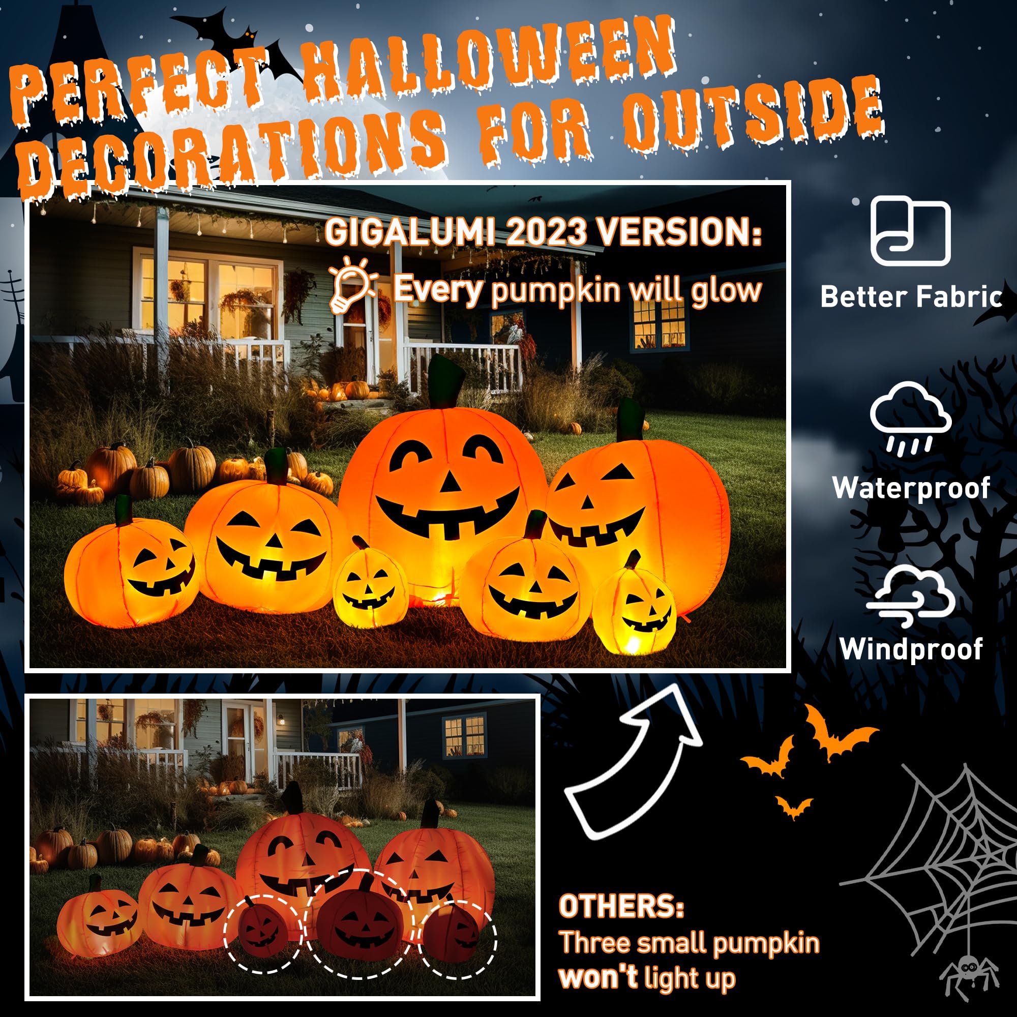 GIGALUMI lit pumpkin at night enhancing visibility and neighborhood appeal