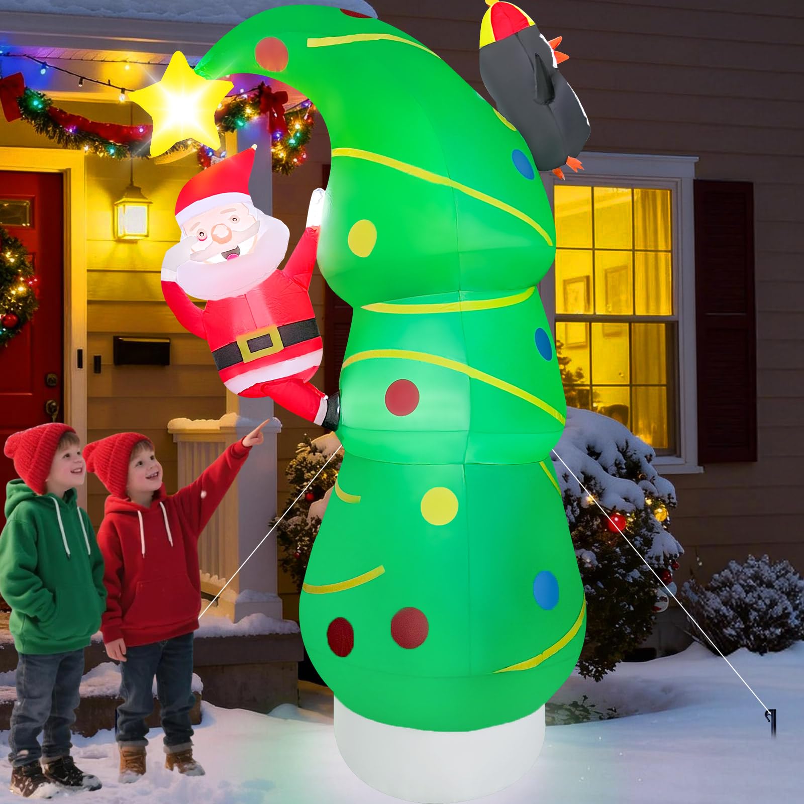 GIGLIM front view of 7ft inflatable tree showing festive curb appeal