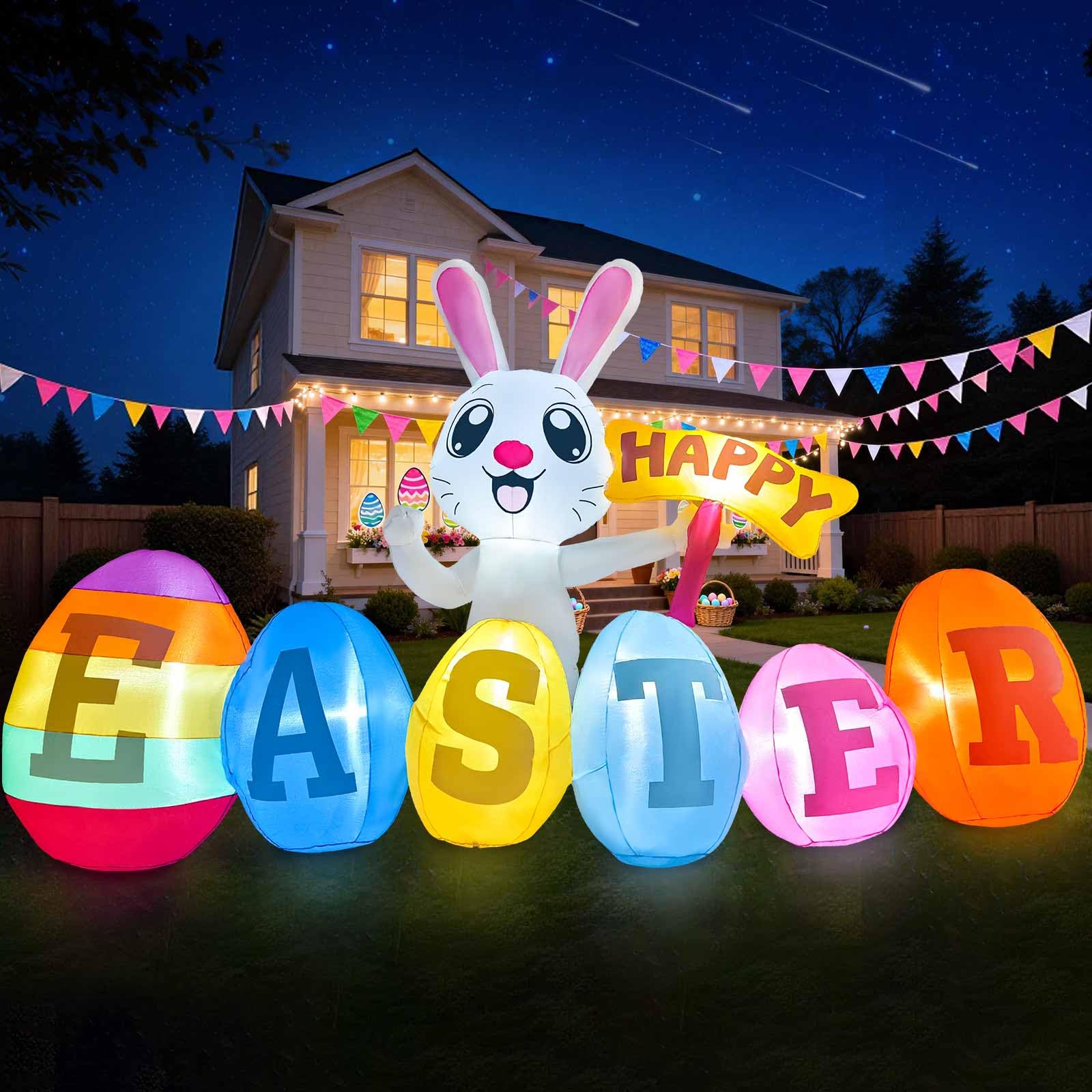 GIGLIM yard lifestyle scene with family enjoying the Easter display