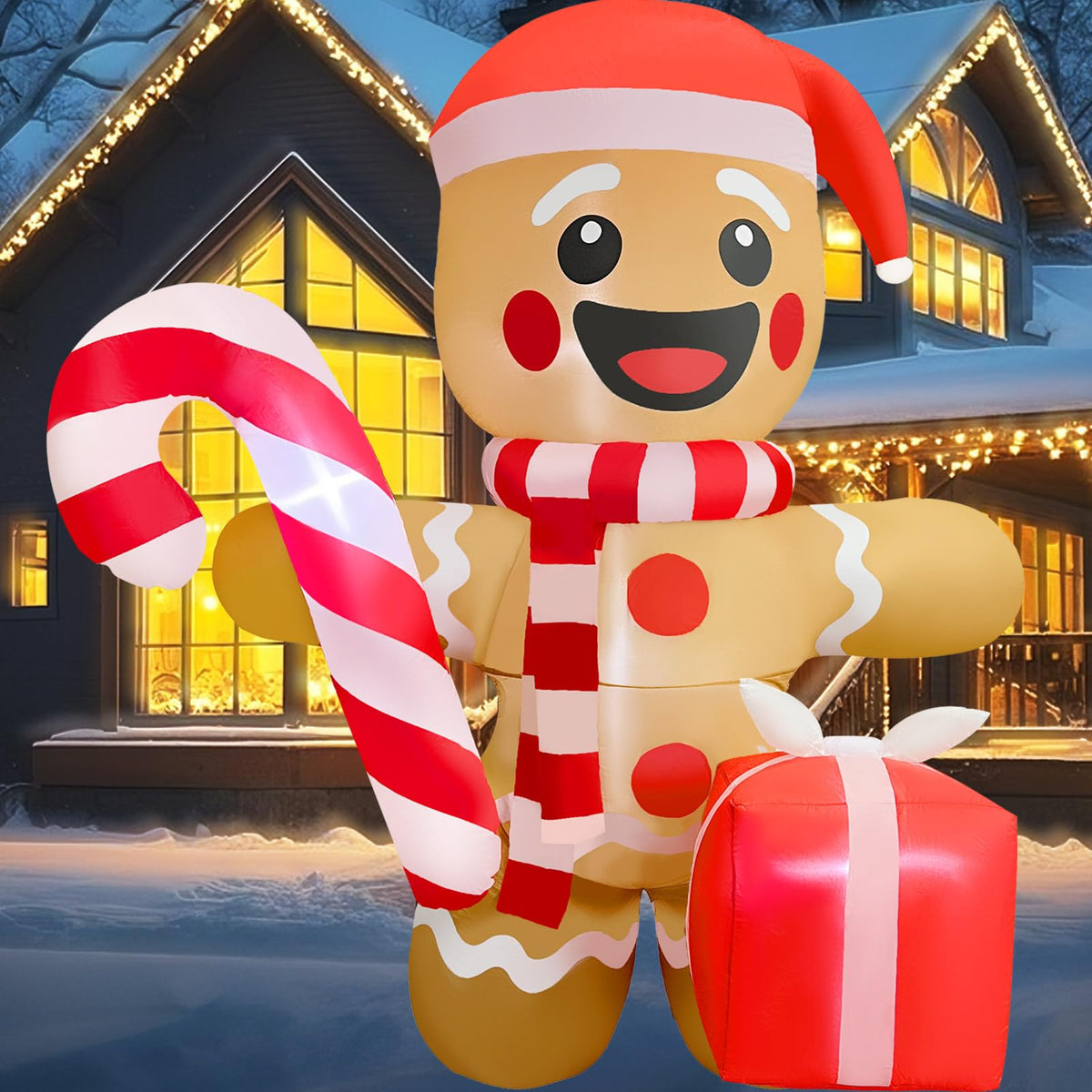 GIGLIM front view of gingerbread man inflatable showing festive curb appeal