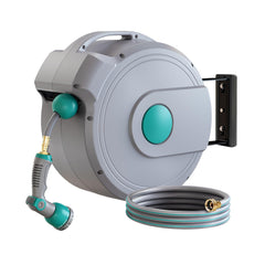 GILBEST front-mounted reel showing neat storage and tidy yard benefit
