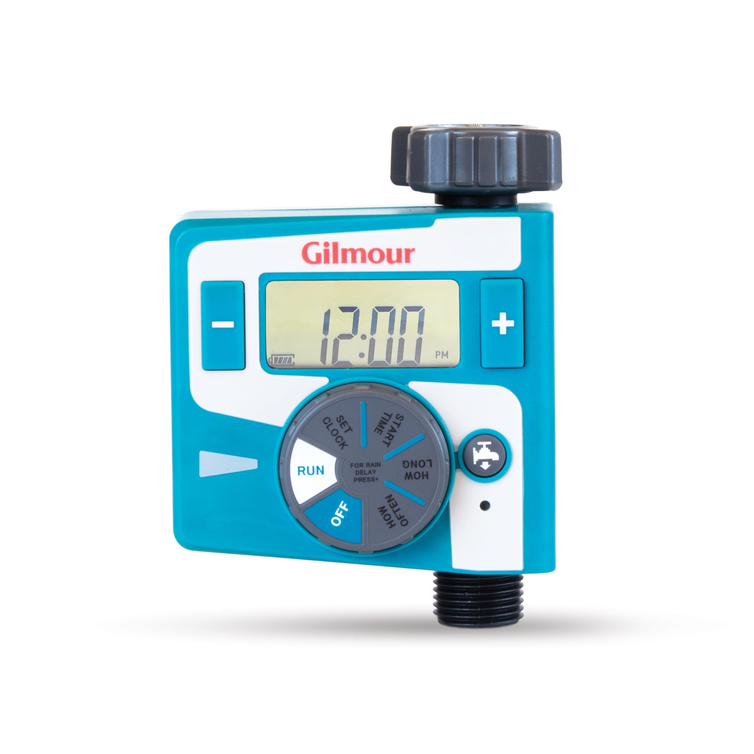 GILMOUR front view of timer showing compact design and single outlet for easy setup