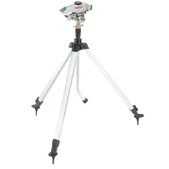 GILMOUR tripod sprinkler front view showing stable tripod and full coverage