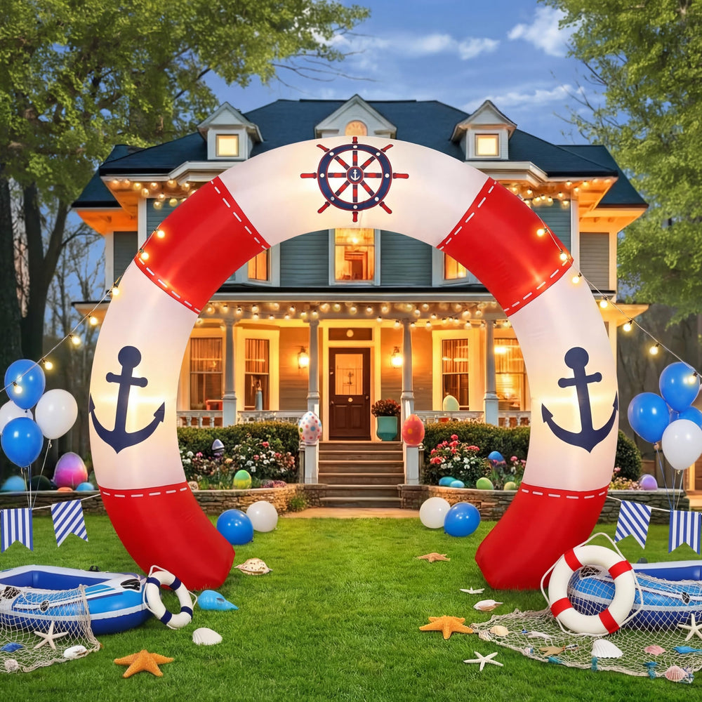 Gilprop front view of nautical arch showing full 10 ft size and vivid colors, perfect event focal point