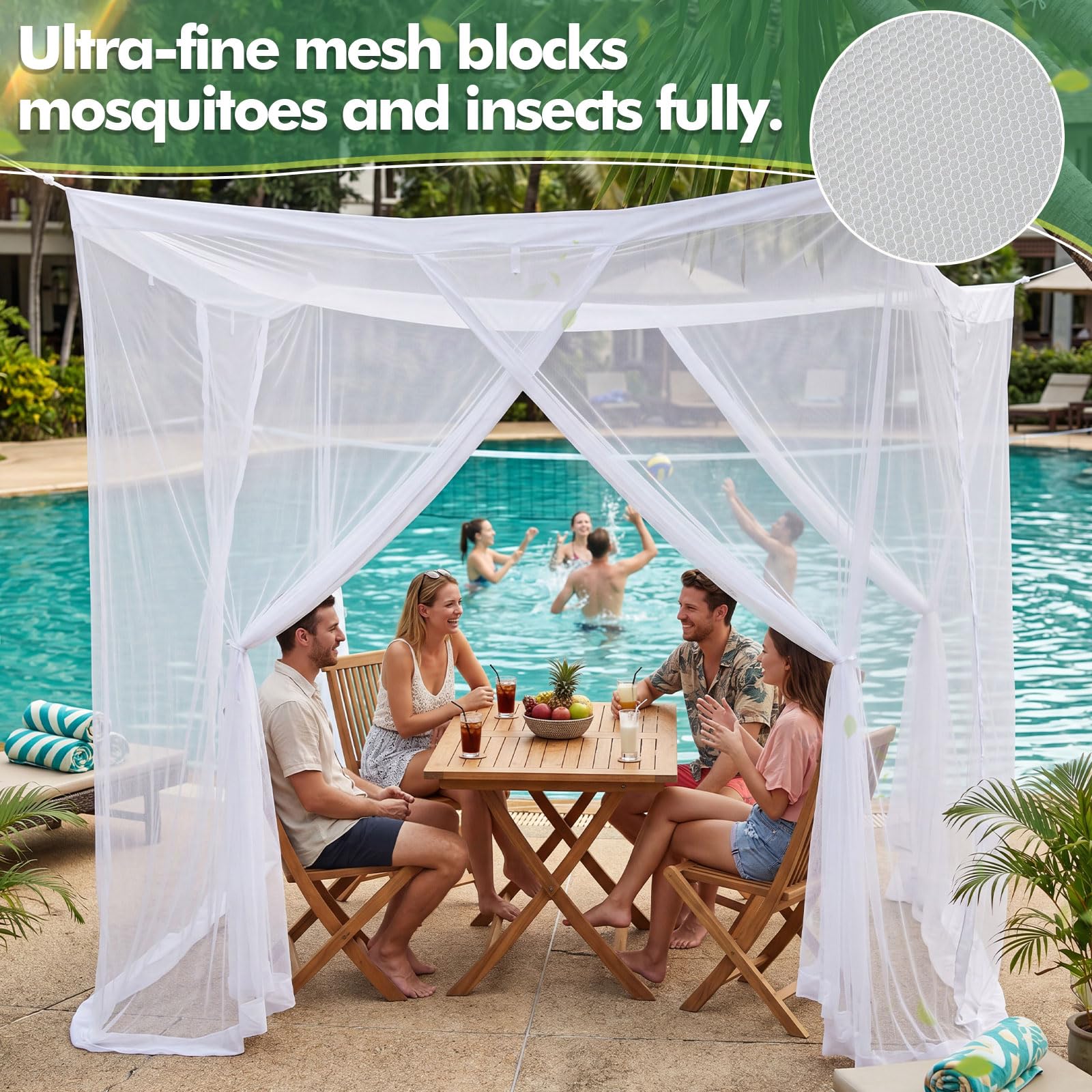 Gilprop net size comparison with table and chairs for scale