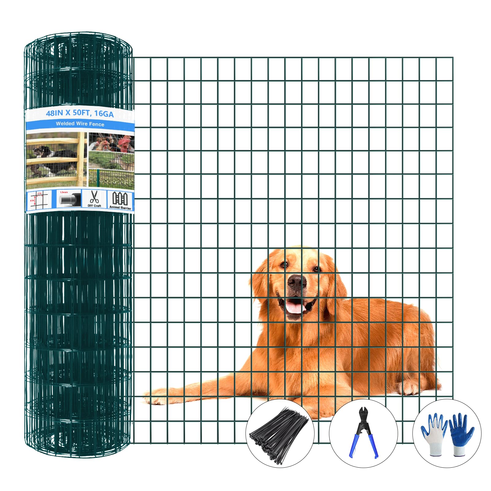 GILPWA roll front view showing green PVC-coated welded wire for durable protection