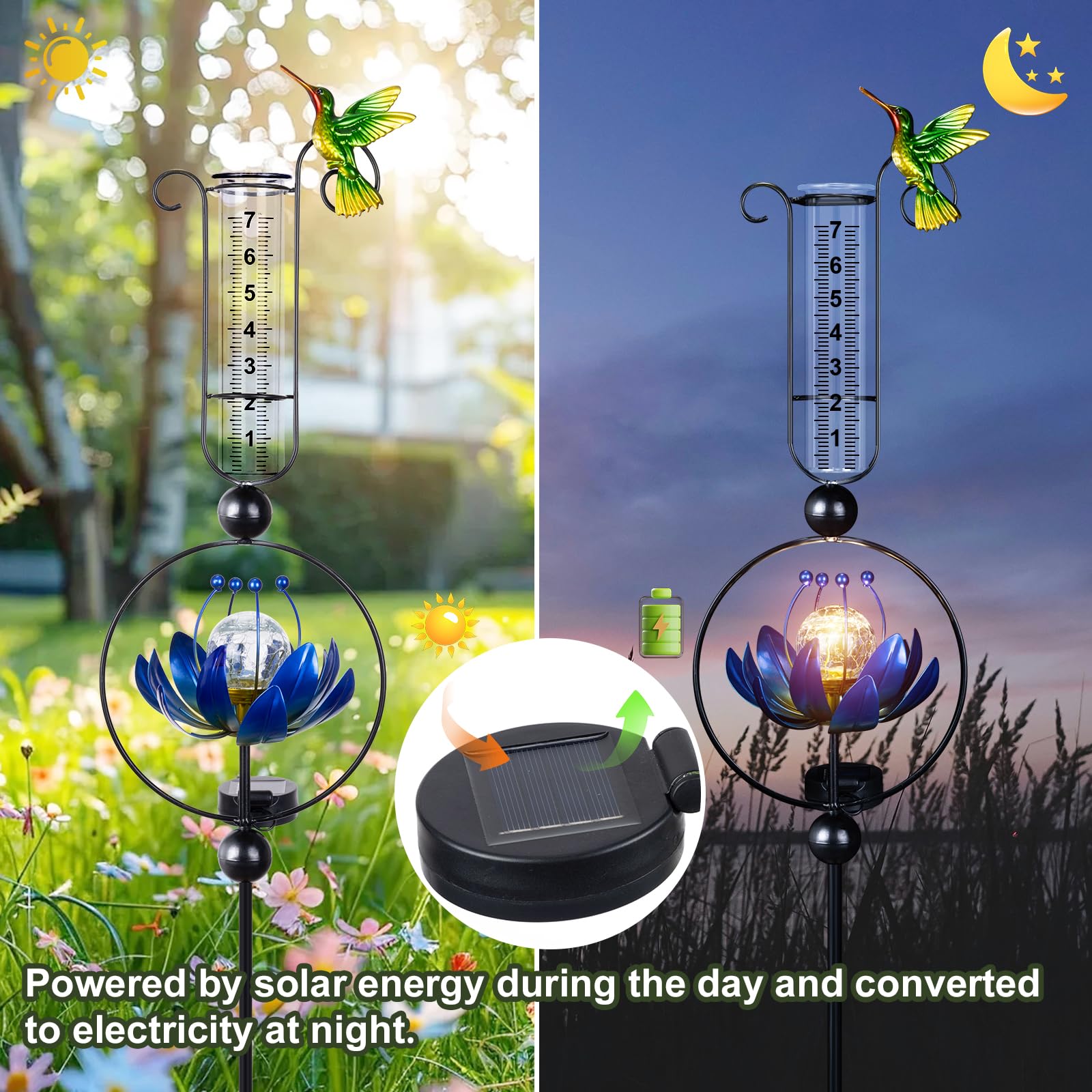 GIBMIDSER cracked glass solar ball light charging in sun and providing evening glow
