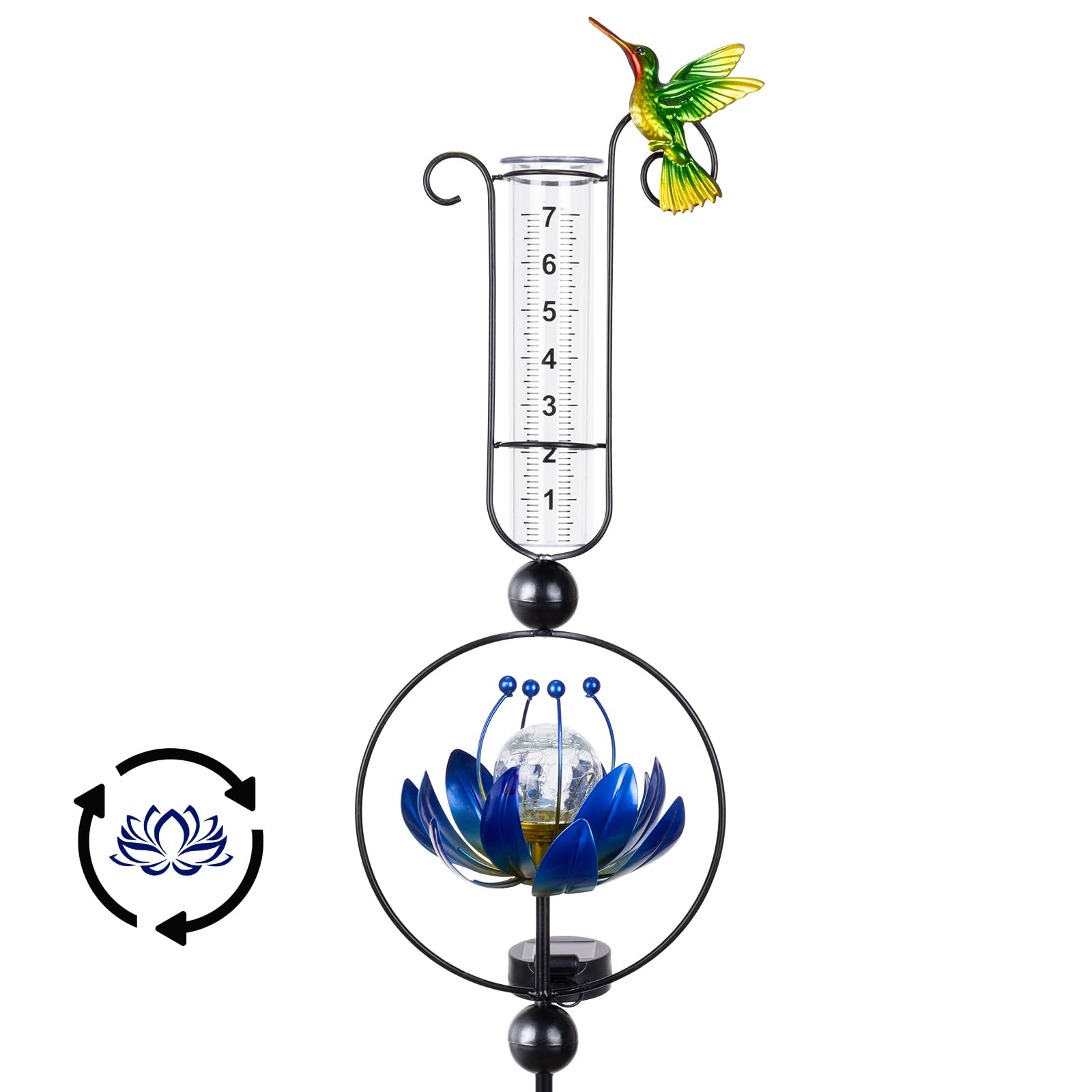 GIBMIDSER front view of lotus rain gauge showing overall height and design benefit