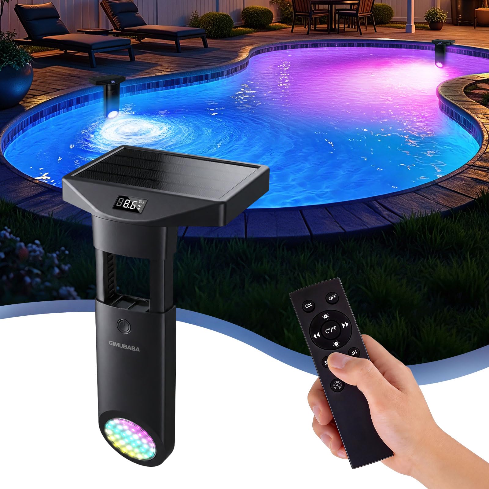 gimubaba front view mounted in pool showing clear illumination and enhanced safety