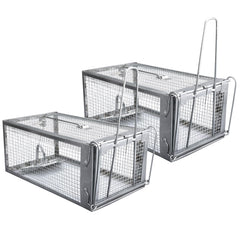 Gingbau two-pack front view showing both humane live-capture cages with secure door