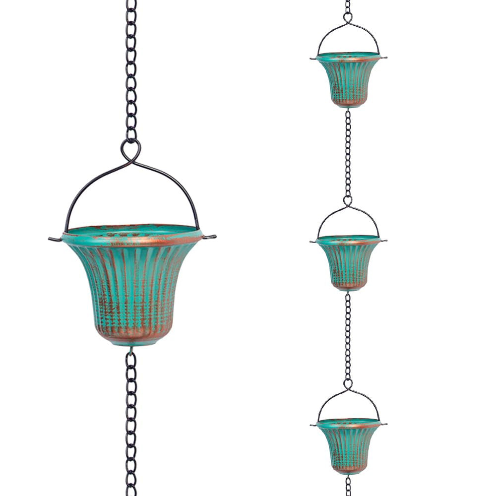 giole front view showing full 11ft chain and 12 flower cups for decorative drainage