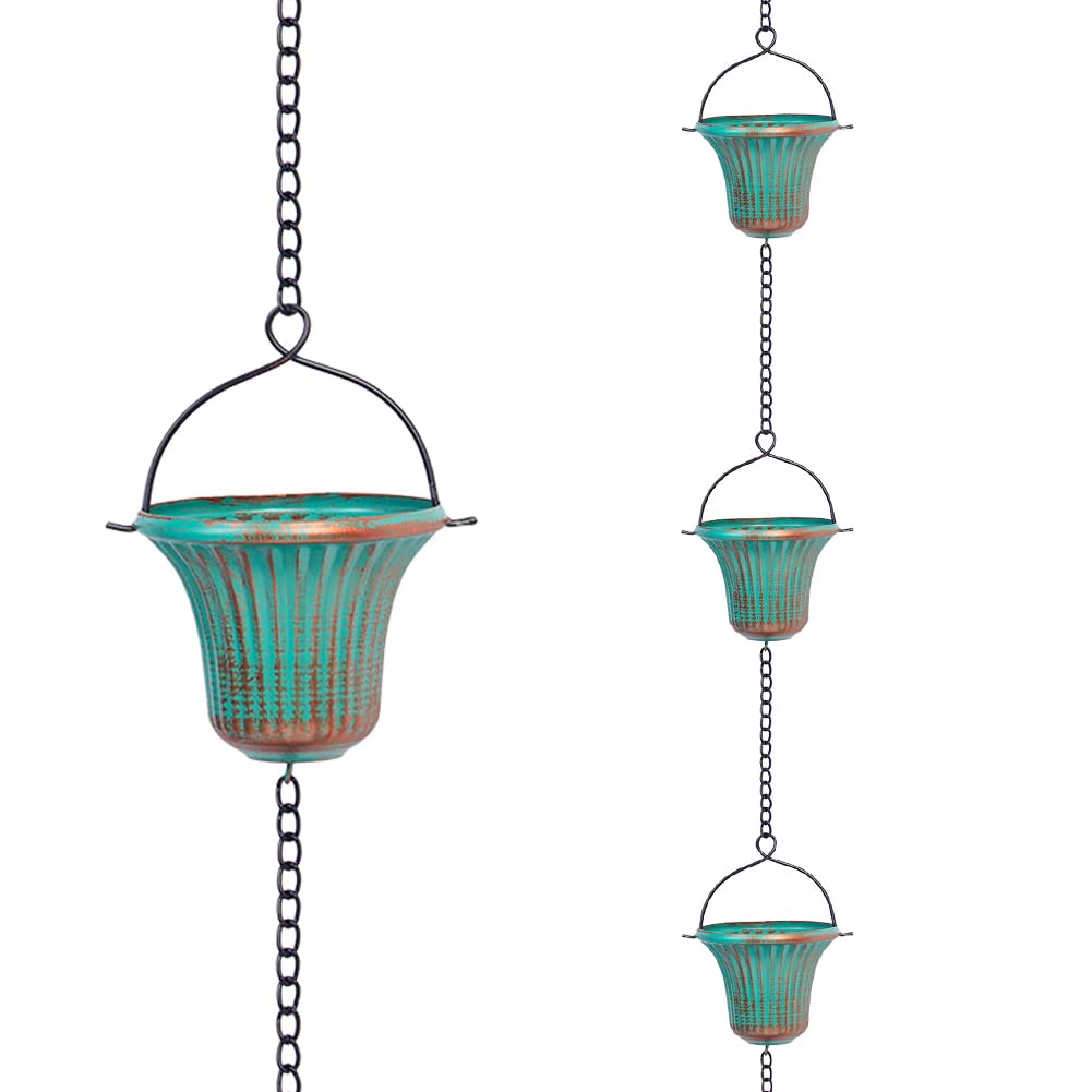 giole front view showing full 11ft chain and 12 flower cups for decorative drainage