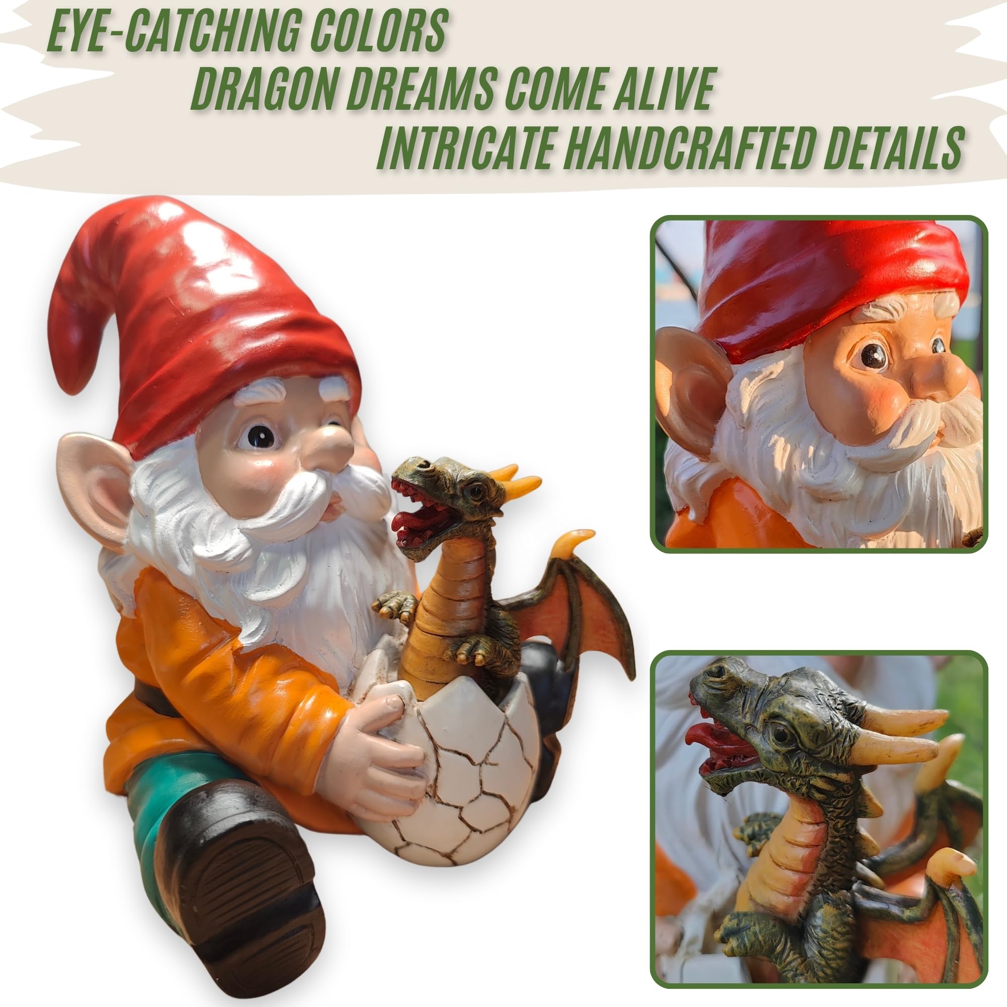 GIOMLE close-up of hand-painted gnome details highlighting durable finish