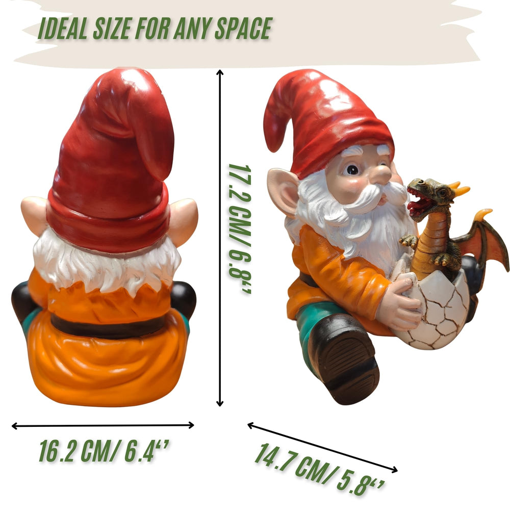 GIOMLE gnome beside plant pot showing 6.8-inch size and scale