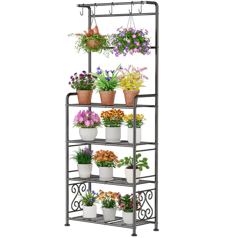 GIOTORENT front view of 4-tier metal plant stand showing capacity and design