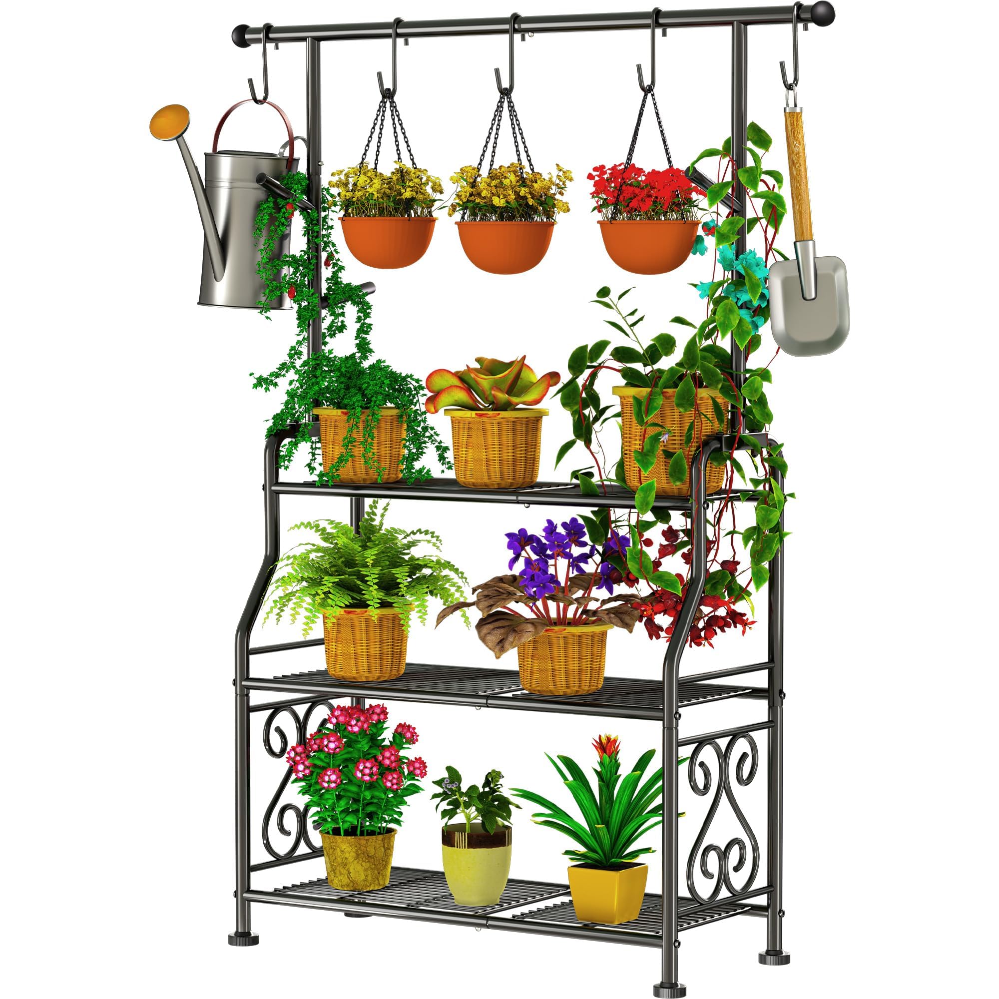 GIOTORENT front view of 3-tier stand showing neat plant display and stability