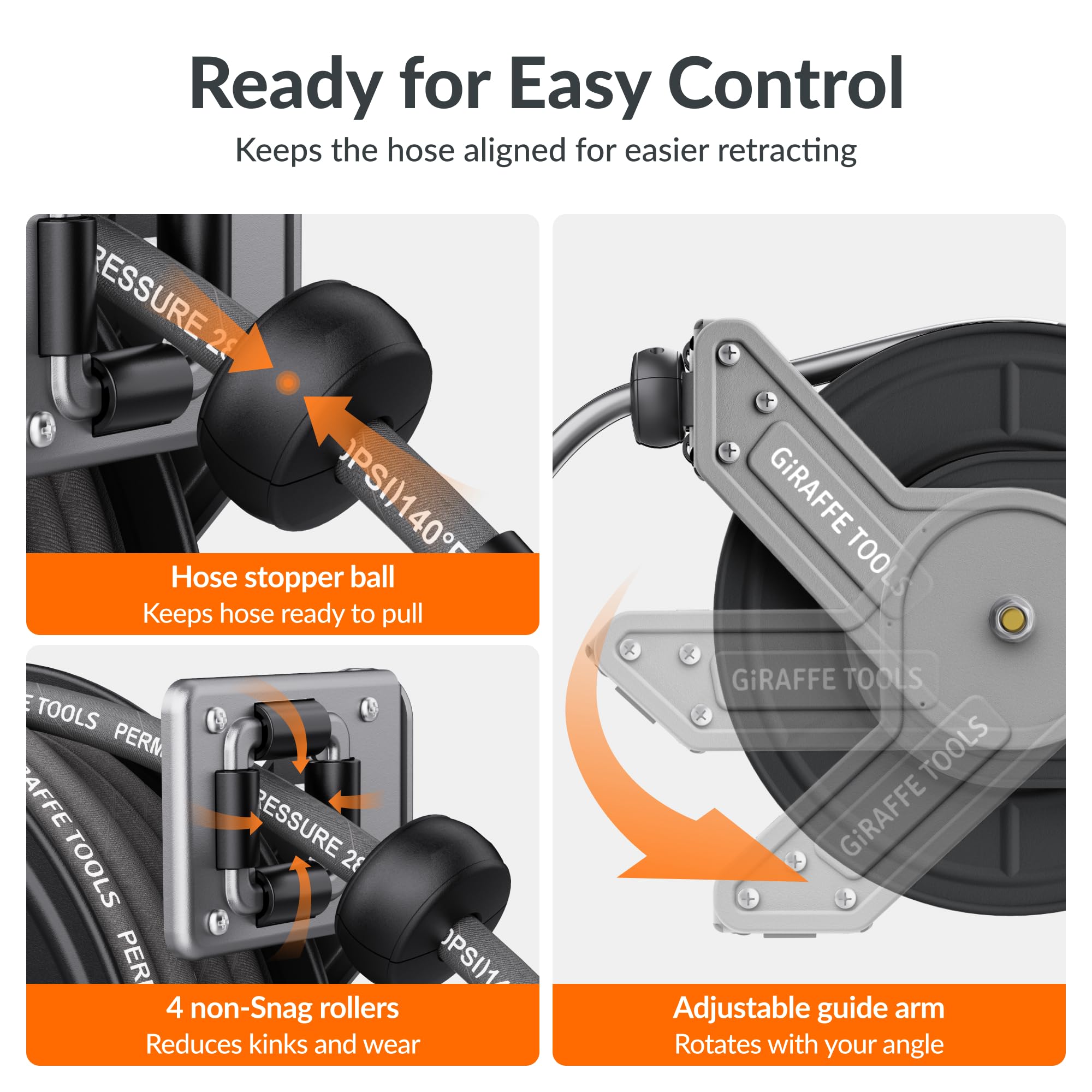 Giraffe Tools 60ft pressure hose fully extended showing long reach for cleaning benefit