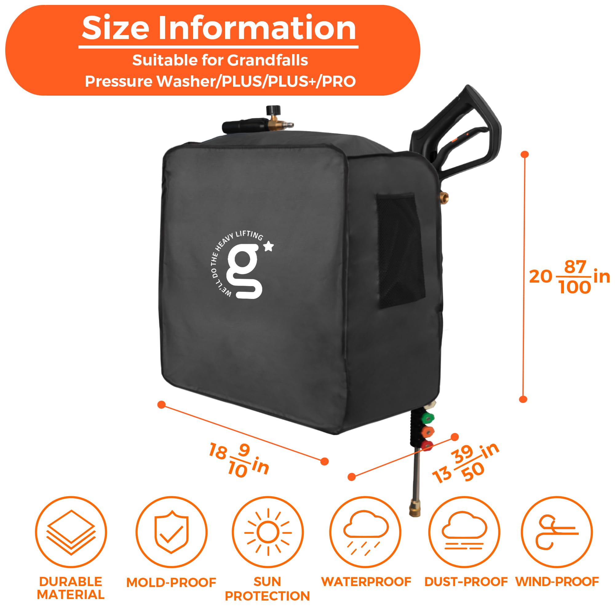 Giraffe Tools cover side mesh pockets holding nozzles for easy access