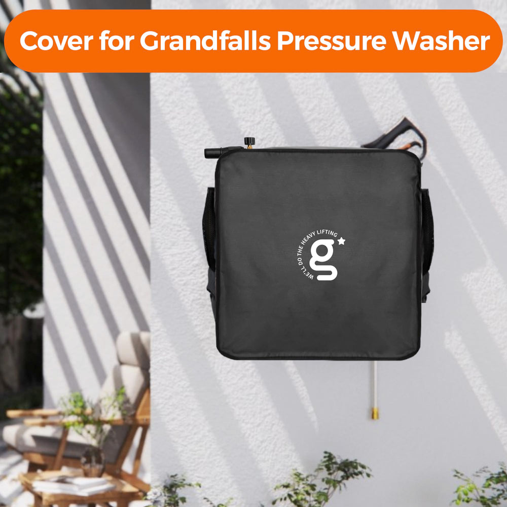 Giraffe Tools cover next to pressure washer showing fit and scale