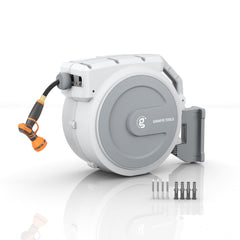 Giraffe Tools front view of light-grey reel showing compact storage benefit