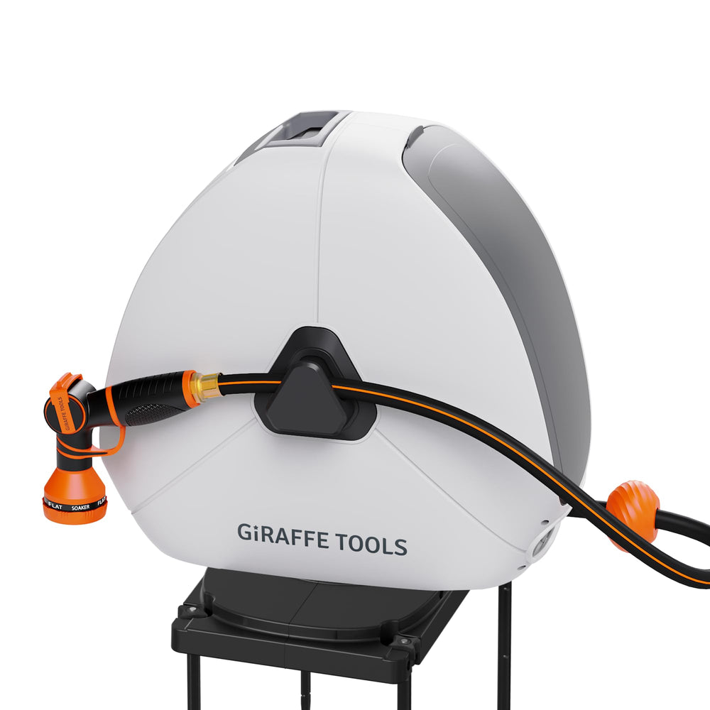 Giraffe Tools front packaging showing reel and hose, highlights ready-to-use convenience
