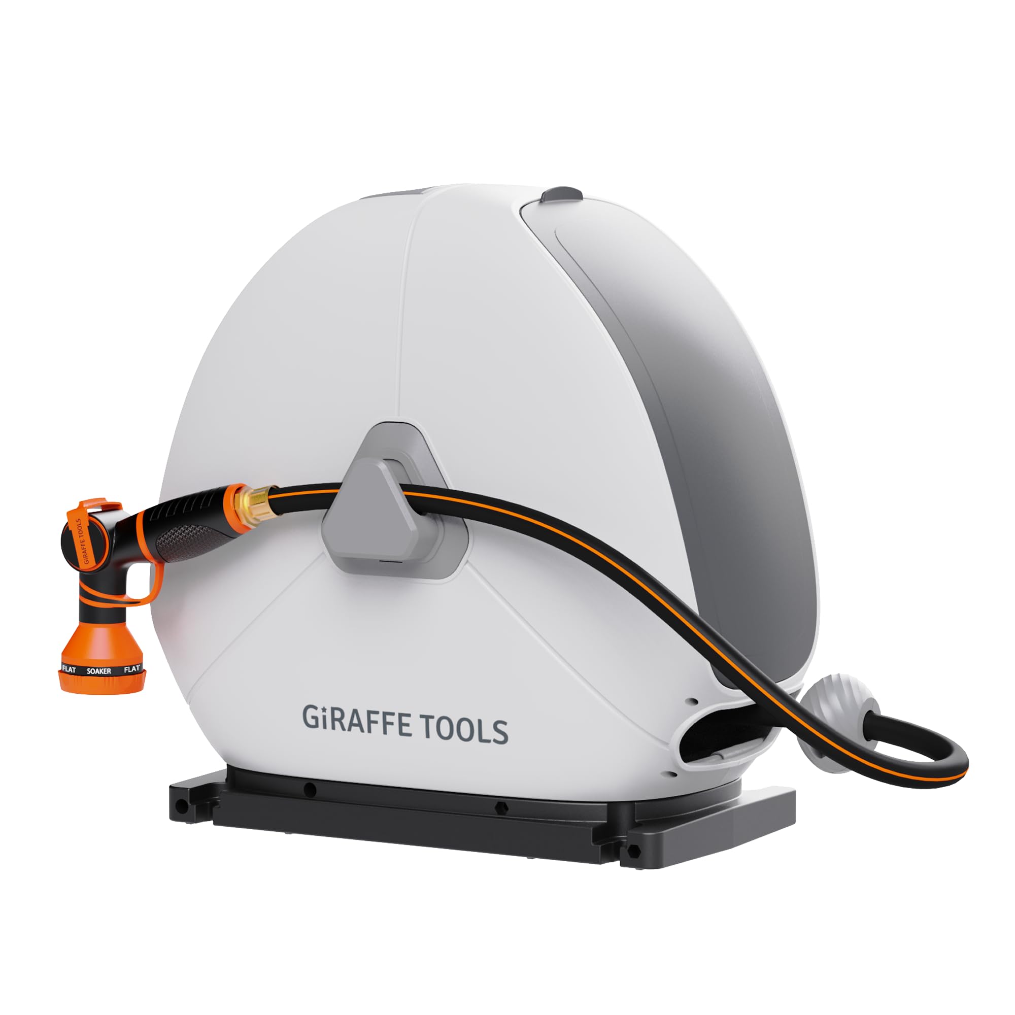 Giraffe Tools front view ground-mounted reel showing compact storage and easy access