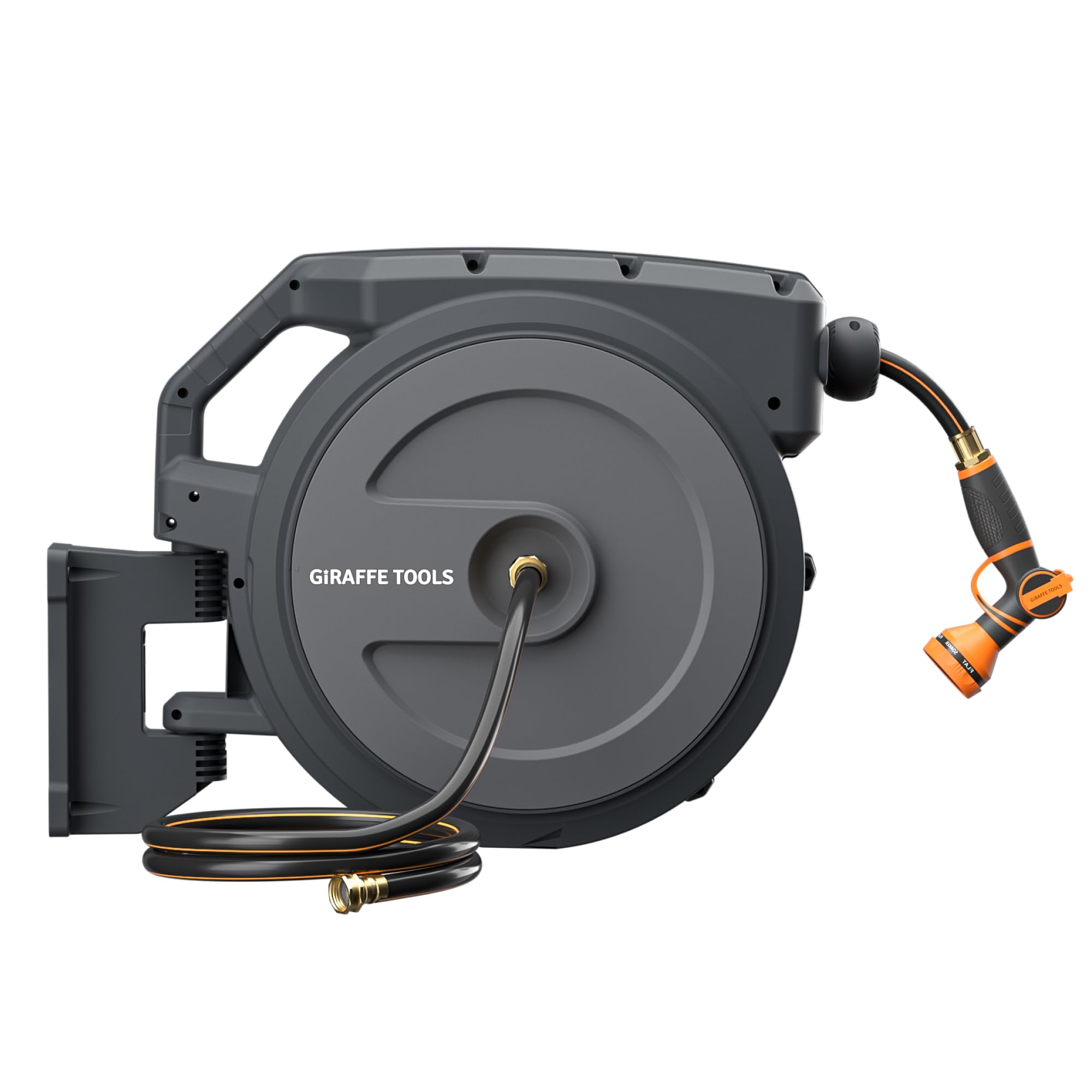 Giraffe Tools front view wall mounted reel showing tidy storage and space saving