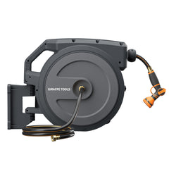 Giraffe Tools front view wall mounted reel showing tidy storage and space saving