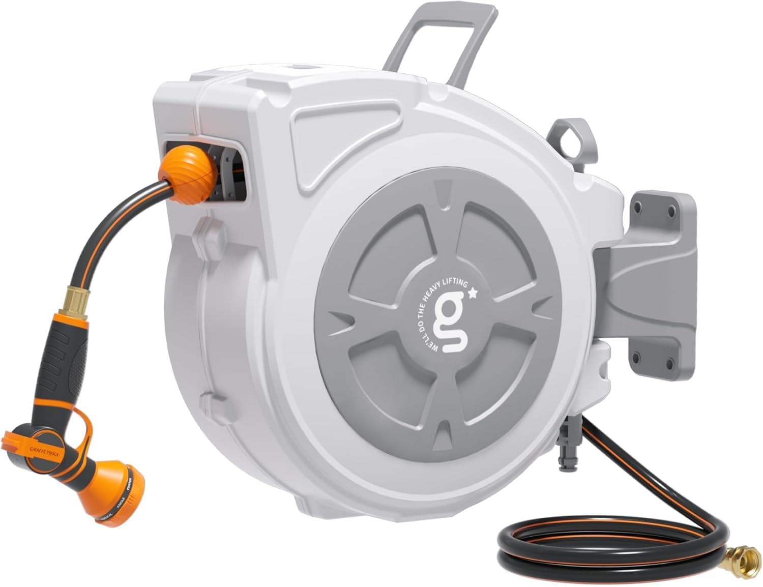 Giraffe Tools front view wall-mounted reel showing tidy storage and easy access