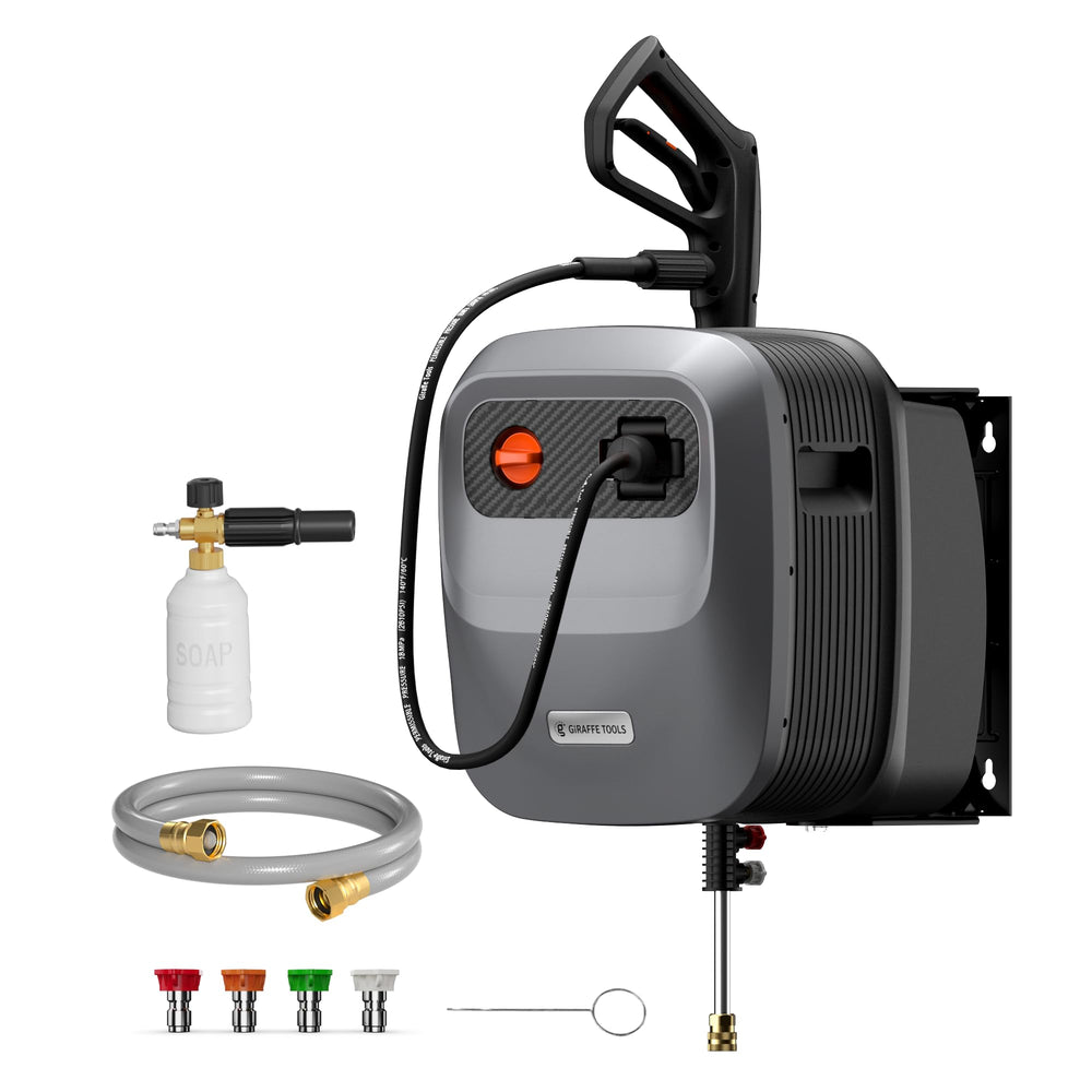 Giraffe Tools front view showing compact wall-mounted design and organized storage benefit