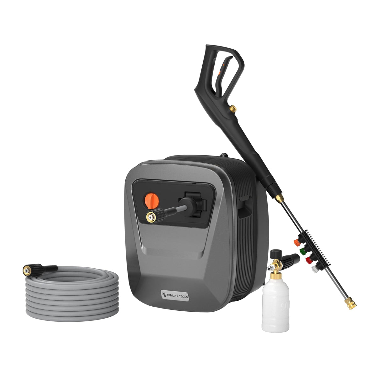 Giraffe Tools Grandfalls front view showing compact wall-mounted unit and control panel, space-saving benefit