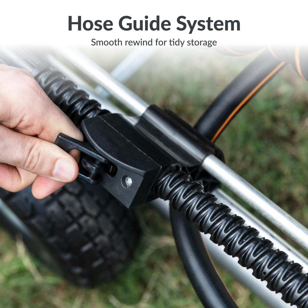 Giraffe Tools hose guide detail displaying tangle-free winding benefit