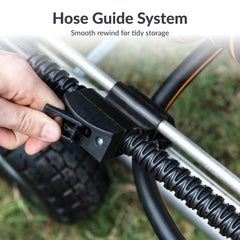 Giraffe Tools hose guide detail displaying tangle-free winding benefit