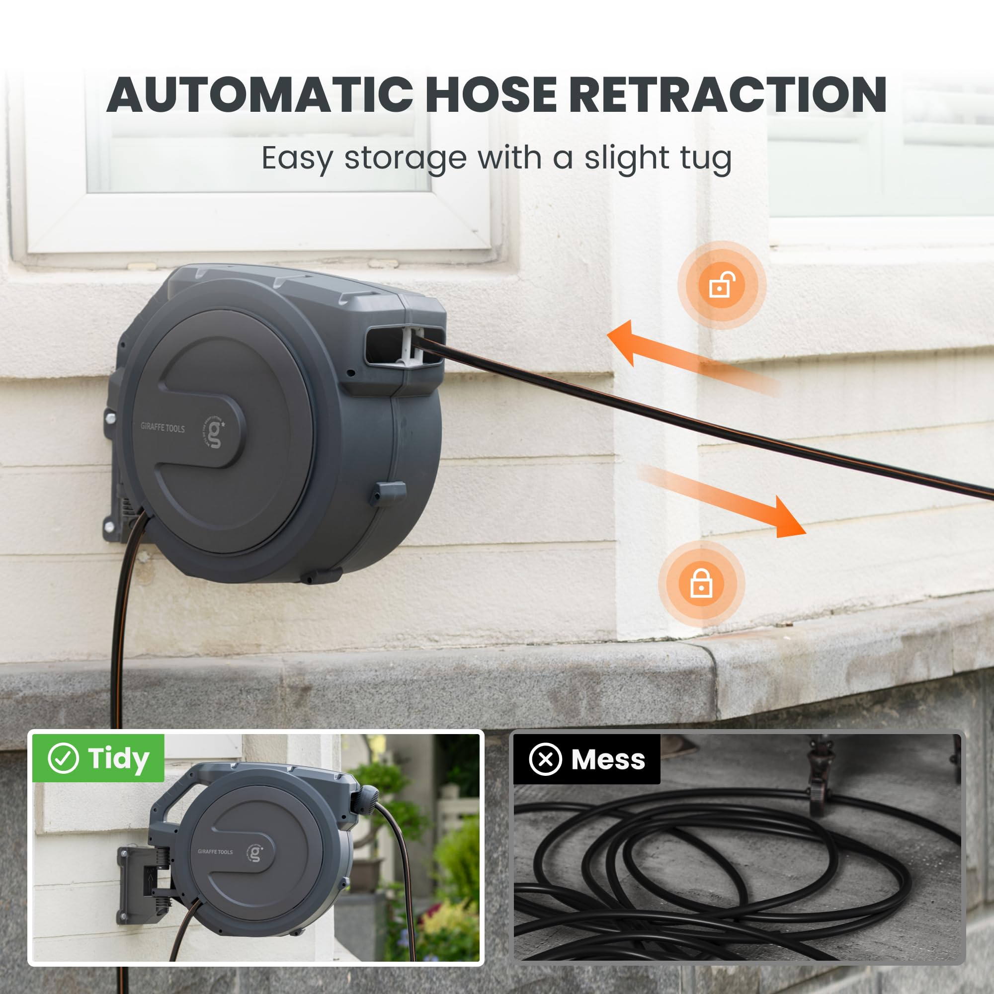 Giraffe Tools hybrid hose close-up showing abrasion-resistant, flexible all-season material