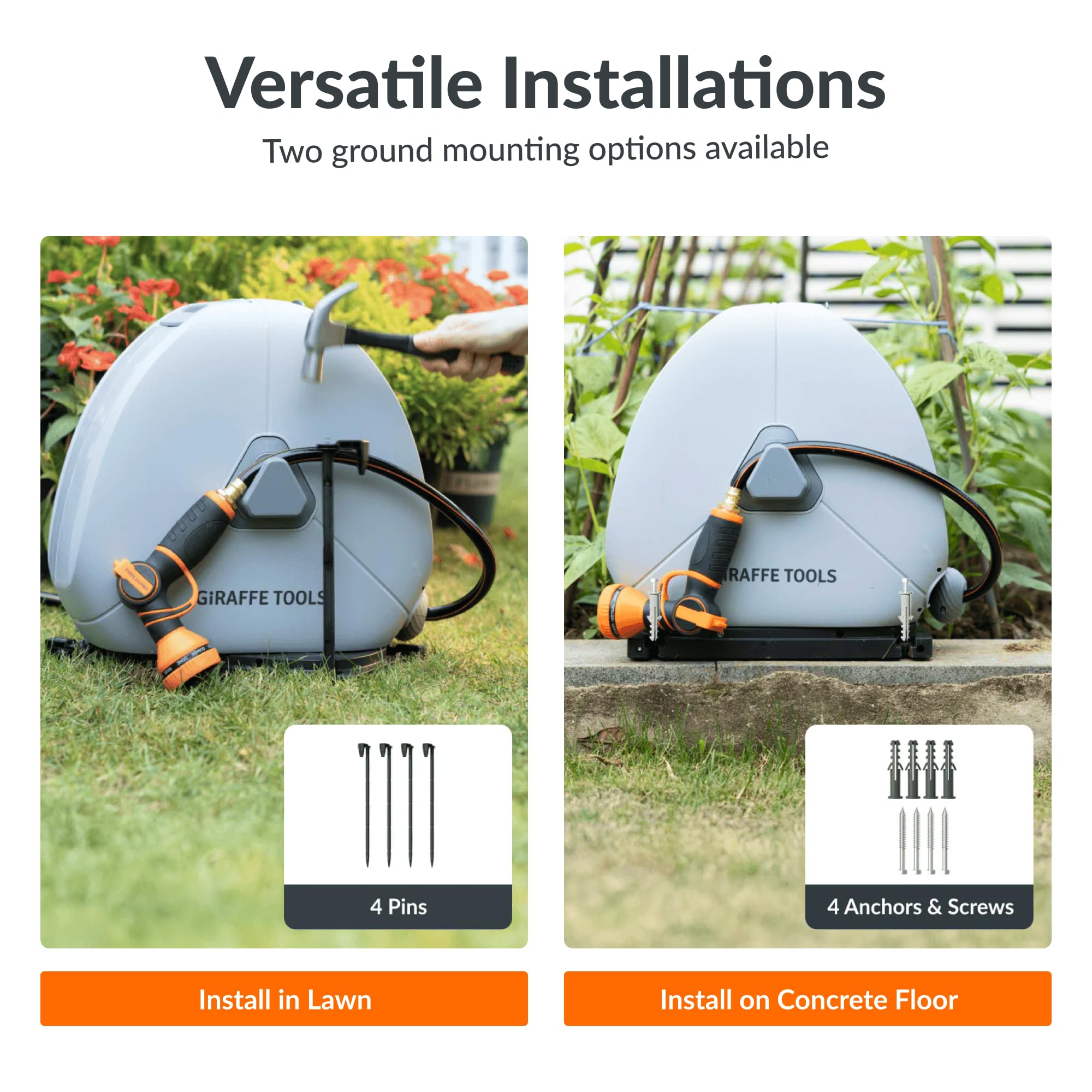 Giraffe Tools scale comparison next to garden tool showing size and yard fit