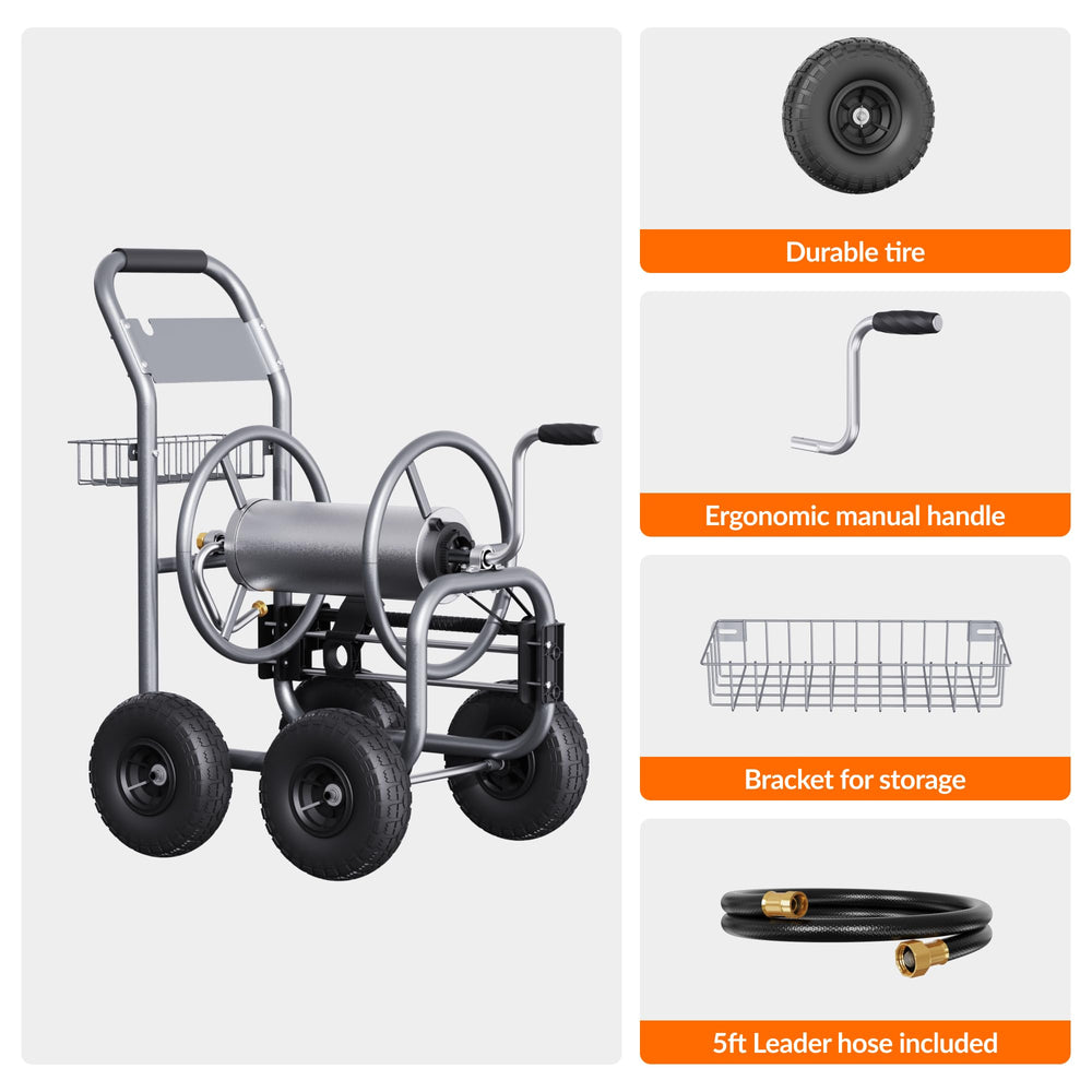 Giraffe Tools cart beside a coiled hose showing scale and capacity benefit