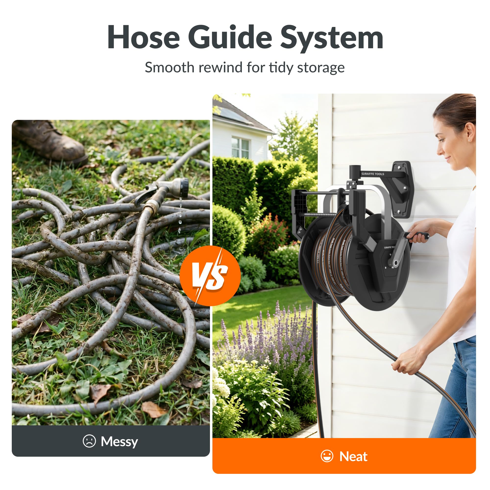 Giraffe Tools 210-degree swivel bracket showing flexible positioning for broad yard coverage