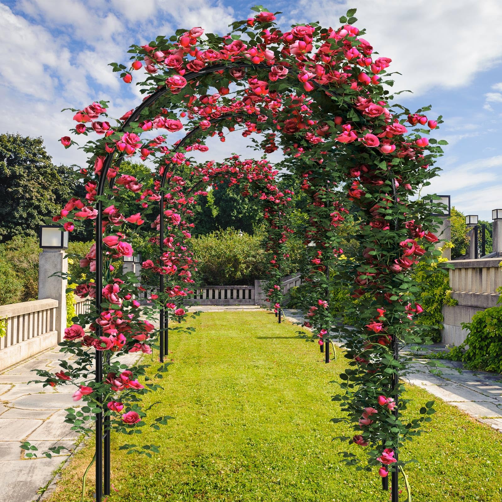 Gisafai arch decorated with flowers and lights creating event ambiance