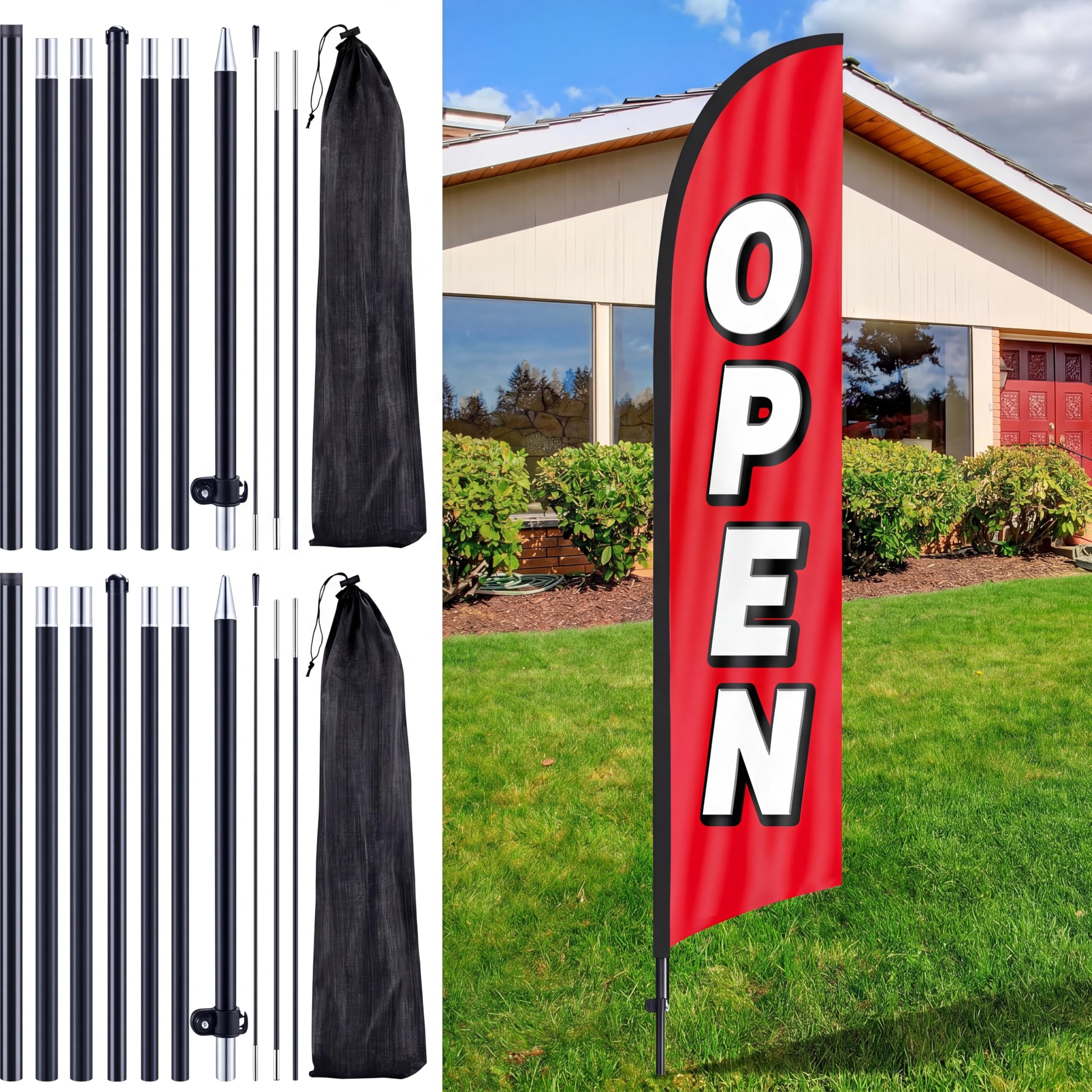 Gisafai front view of two packed flag pole kits for quick setup