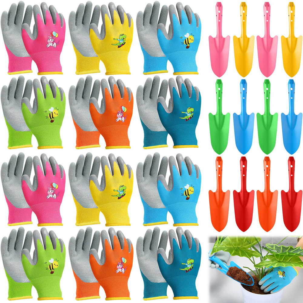 Gisafai front view of full 24-piece set showing bright tools and gloves for fun gardening